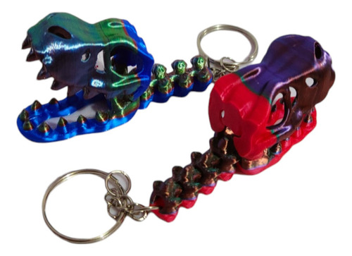 2 Llaveros Cabezas Dinosaurio T-rex Articulada Fiesta Color Set Rojo-azul