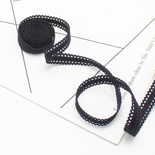 Cinta De Encaje Elástico De 10 Yardas (12 Mm) De Negro
