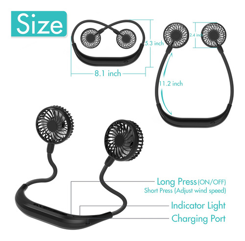 Ventilador De Cuello Comlife Silencioso C/batería 2600mah