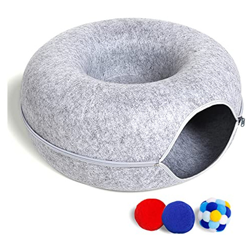 Cat Tunnel Bed For Indoor Cats With 3 Toys, Scratch Resistan