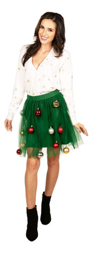 Tipsy Elves Vestido De Falda De Árbol Blanco Y Verde Para De