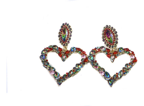 Par De Aros Pasante Corazon Strass Multicolor Importados