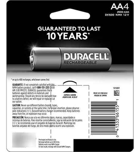 Pilas Recargables Aa Duracell Aarechx4 Aa 4 Unidades 1 1