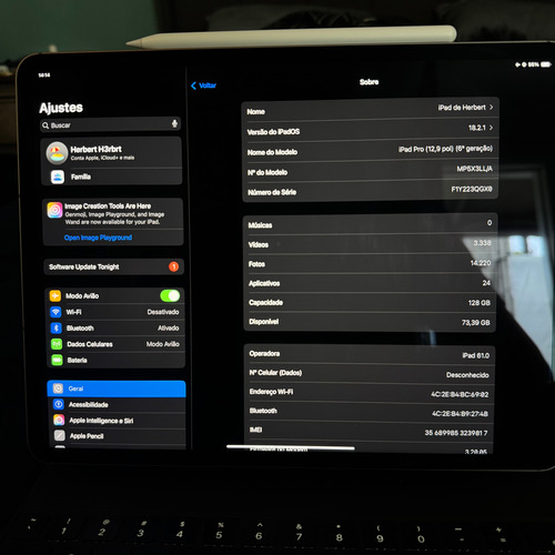 Ipad Pro 12,9 M2 Wi-fi + Celular + Teclado + Pencil 2 Prateado (Usado)