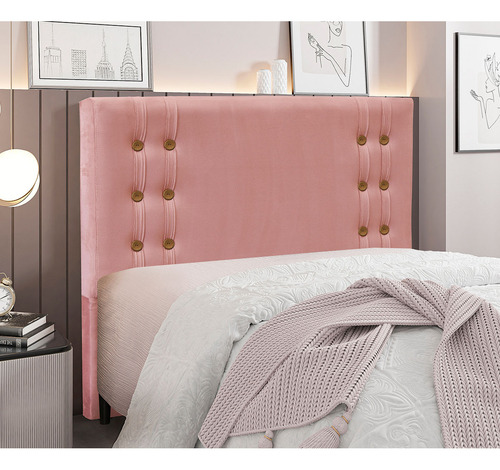 Cab Santorini Spz 160cm Queen Veludo - Doce Sonho Móveis Cor Rosa-2227