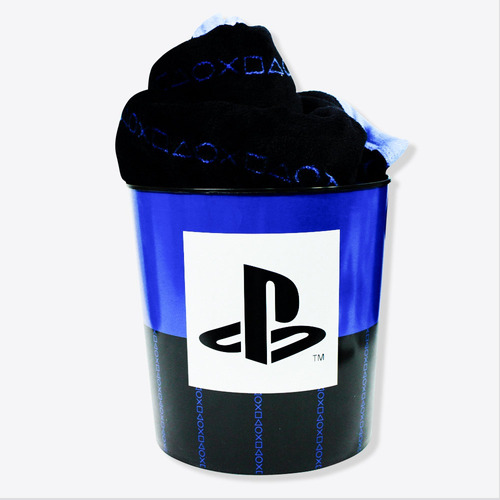 ZonaCriativa balde de pipoca com manta cor Playstation desenho do tecido liso