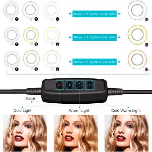 Imagen 3 de 10 de Aro De Luz Led Profesional Usb Selfie Con Trípode Fotografia