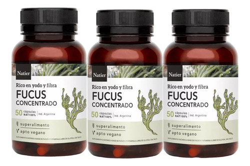 Fucus Natier 50 Capsulas Control Del Peso Tiroides Pack X 3