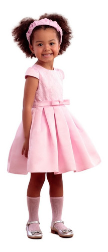 Imagem 2 de 4 de Vestido De Festa Infantil Rosa Liso Laços Petit Cherie 22354