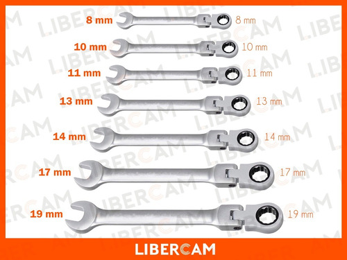 Imagen 6 de 10 de Set X7 Llaves Criquet Combinadas Estriada Articuladas Acero