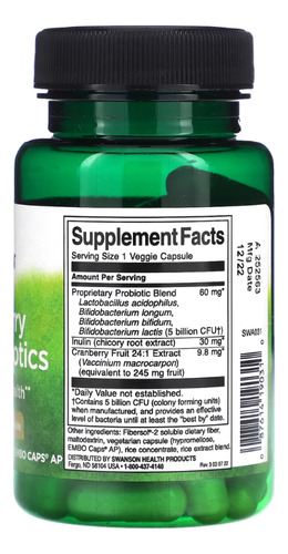Cranberry Plus Probióticos 60 Veggie Embo Caps Swanson