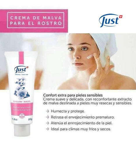 Imagen 5 de 7 de Crema Hidratante De Malva Para Rostro Swiss Just Original