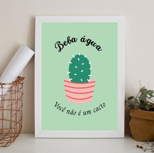 Quadro Lembrete Beber Água - Beba Água 24x18cm - Com Vidro