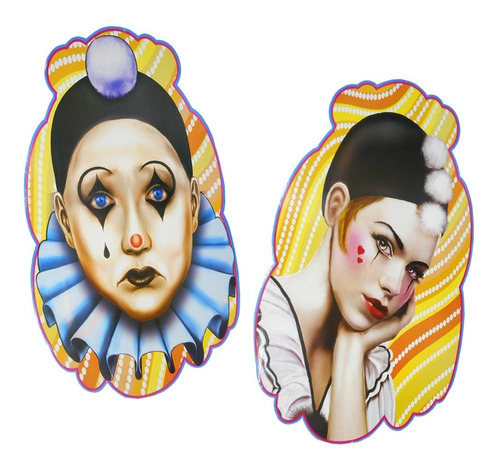 Máscaras Decoração Carnaval Pierrot E Colombina - 2 Pçs 