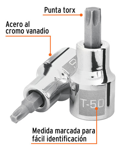 Dado Punta Torx T-50, Cuadro 1/2 , Truper...13439