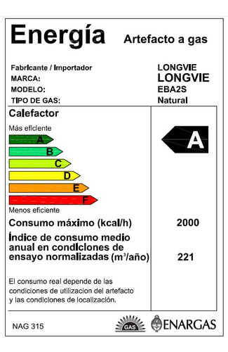 Imagen 2 de 6 de Calefactor Tiro Balanceado Longvie Eba2s 2000kcal Recta