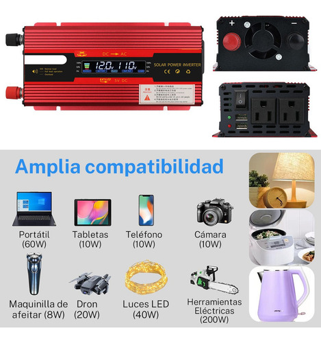 Inversor De Corriente 4000w 12v A110v Convertidor For Auto