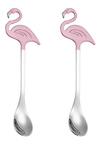 2pcs Flamingo Coffee Spoon Long Handle Iced Tea Spoon Stainl