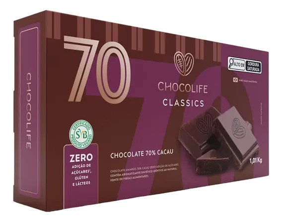 Chocolife Classics Chocolate 70% Chocolife zero gluten lactose e zero açucar 1,01kg