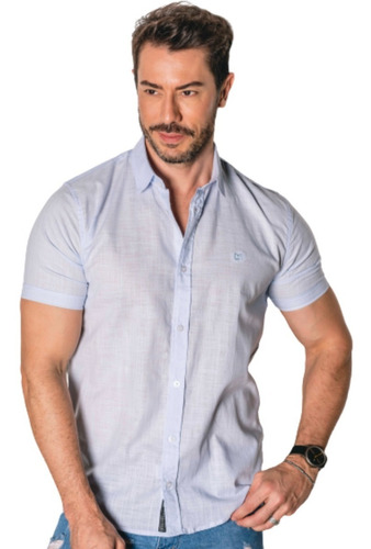 Camisa Masculina Social Manga Curta Slim Linho Flamê