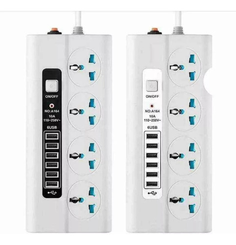 Regleta Cargador Multicontactos Con 4 Salidas 6 Usb