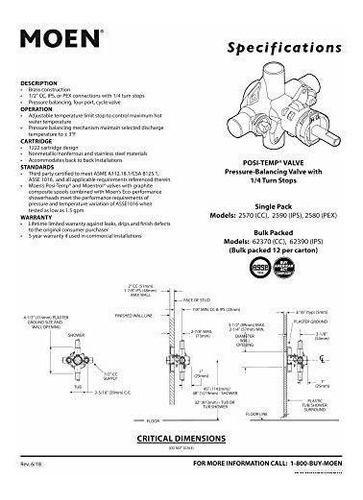 Moen 2590 1 2  Ips Rosca Tamaño Tubo Hierro Posi Temp In Fg