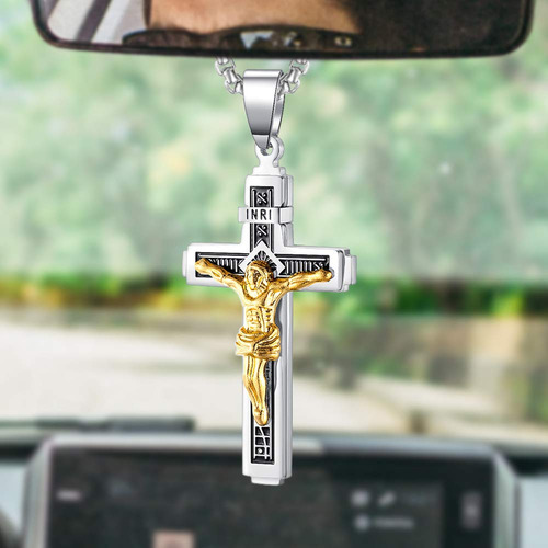 Leapofaith Collar Cruz Para Hombre Colgante Espejo Automovil