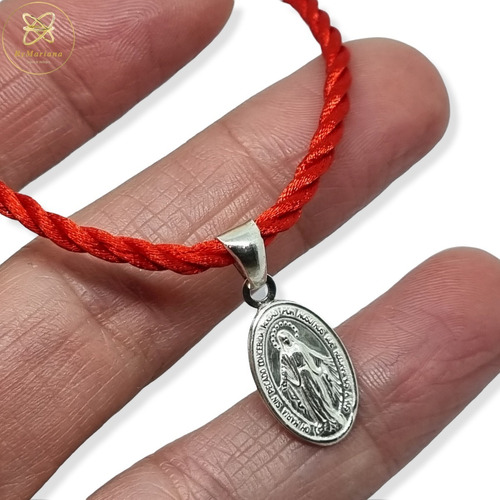 Pulsera Plata Hilo Seda Rojo Con Dije Medalla Milagrosa