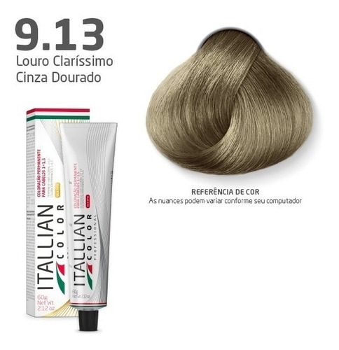  Coloração Itallian Color Professional | 60g | - Tons De Bege Tom 9.13 Loiro Claríssimo Cinza Dourado