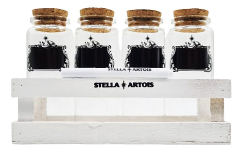 Especieros Stella Artois Con Marcador Frascos Madera Color Blanco