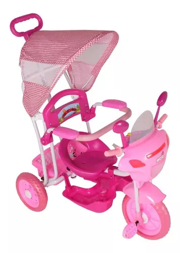 Triciclo Motinha Infantil C/ Capota Rosa Passeio E Pedal Bel