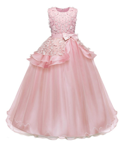 Vestido De Princesa Bordado Para Niña Con Flores De Nnjxd