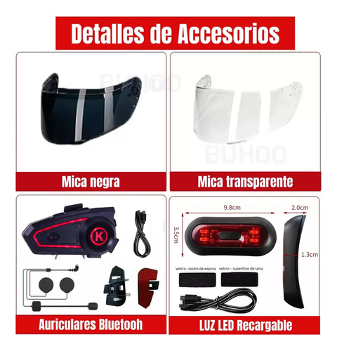 PHOSPHAINO Casco De Moto Certificado Dot Con Bluetooth Luz Led Mate Tamaño M (57-58cm)