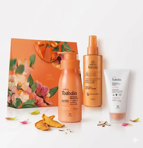 Kit Presente Tododia Manga Rosa E Água De Coco: 1 Spray Multi Sol 200ml + Creme Corporal 400ml + Deo Creme 80g + Sacola