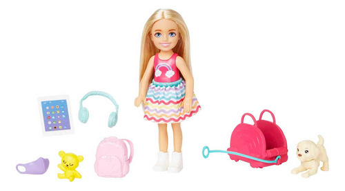 Barbie Muñeca Chelsea, Set De Viaje Muñecas Y Cachorros W.