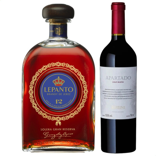 Brandy Lepanto 750ml + Vino Rutini Apartado Gran Blend 750ml
