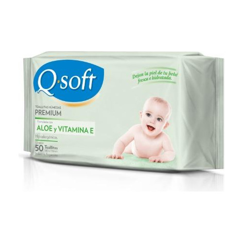 Toallitas Humedas Qsoft Con Aloe X50 Unidades.