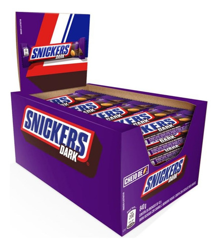 Snickers Dark Amendoim Caramelo Chocolate Preto Caixa