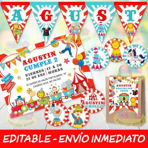 Kit Imprimible Circo Nene Invitaciones Candy Bar Editable