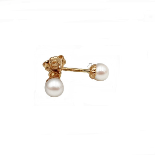 Aros Oro 18k Perla Cultivada Bebe Niña Tornillo Mtk