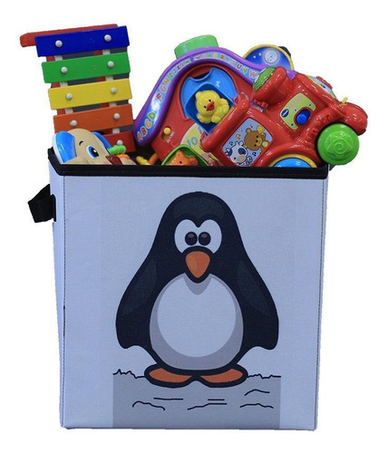 Caixa Organizadora De Brinquedos Estampada 28x30x28 Pinguim