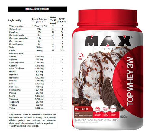 Top Whey 3w - 900g - Max Titanium - Todos Sabores