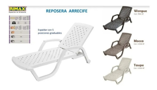 Imagen 6 de 7 de Tumbona Arrecife Playera Rimax D Polipropileno Blanca/ Negra