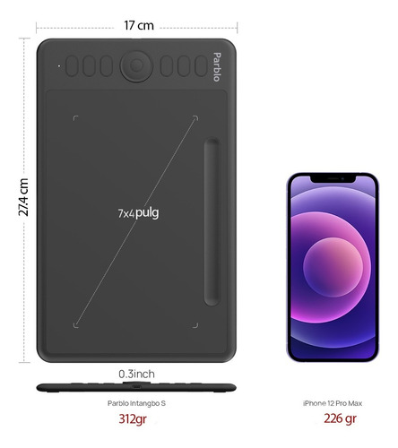 Imagen 2 de 2 de Tableta Digitalizadora Dibujo Parblo Intangbo S 7x4 Pulgada Color Negro
