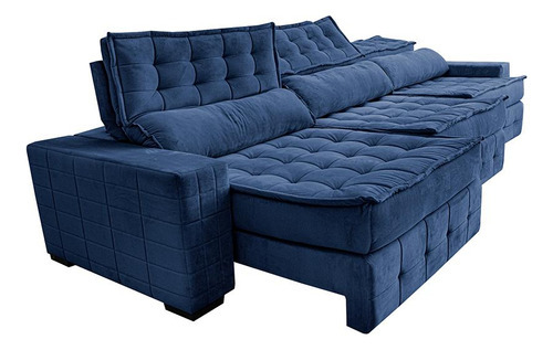 Sofá Retrátil 4,15m Cama Inbox Big Puffer. Com Softgel d40 Cor Azul