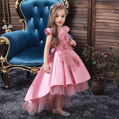 Vestido De Gasa Con Falda De Cola Para Niñas