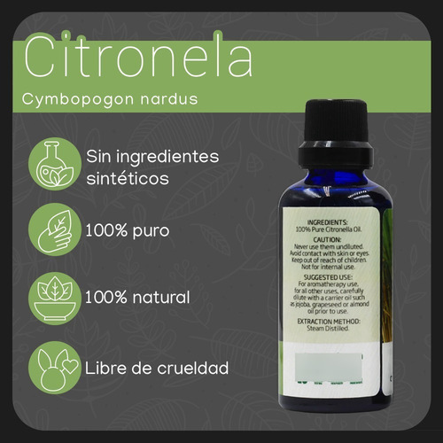 Aceite Esencial Citronela 100% Puro Nat 50 Ml Nate Organic