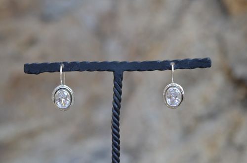 Aros De Plata 950 Con Cubic Zirconia Oval