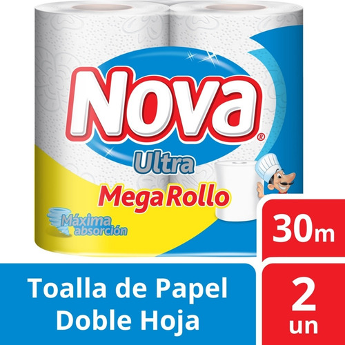 Imagen 1 de 7 de Toalla De Papel Nova Ultra Mega Rollo 2 Un 30 Mt