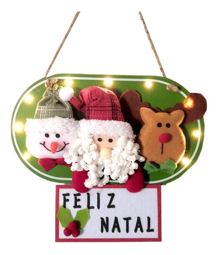 Placa Feliz Natal Papai Noel/boneco/rena + 9 Leds A Pilha